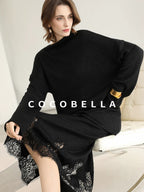 COCOBELLA Shimmer Loose Fit Boat Neck Office Chic Women Classic Black Knit Sweater