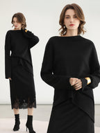 COCOBELLA Shimmer Loose Fit Boat Neck Office Chic Women Classic Black Knit Sweater