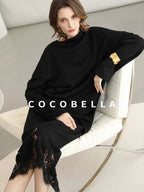COCOBELLA Shimmer Loose Fit Boat Neck Office Chic Women Classic Black Knit Sweater