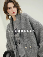COCOBELLA Shimmer Lurex Double Breasted Relaxed Fit Office Cardigan Knit Sweater