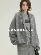 COCOBELLA Shimmer Lurex Double Breasted Relaxed Fit Office Cardigan Knit Sweater