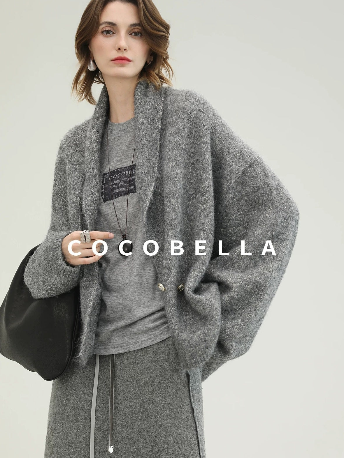 COCOBELLA Shimmer Lurex Double Breasted Relaxed Fit Office Cardigan Knit Sweater