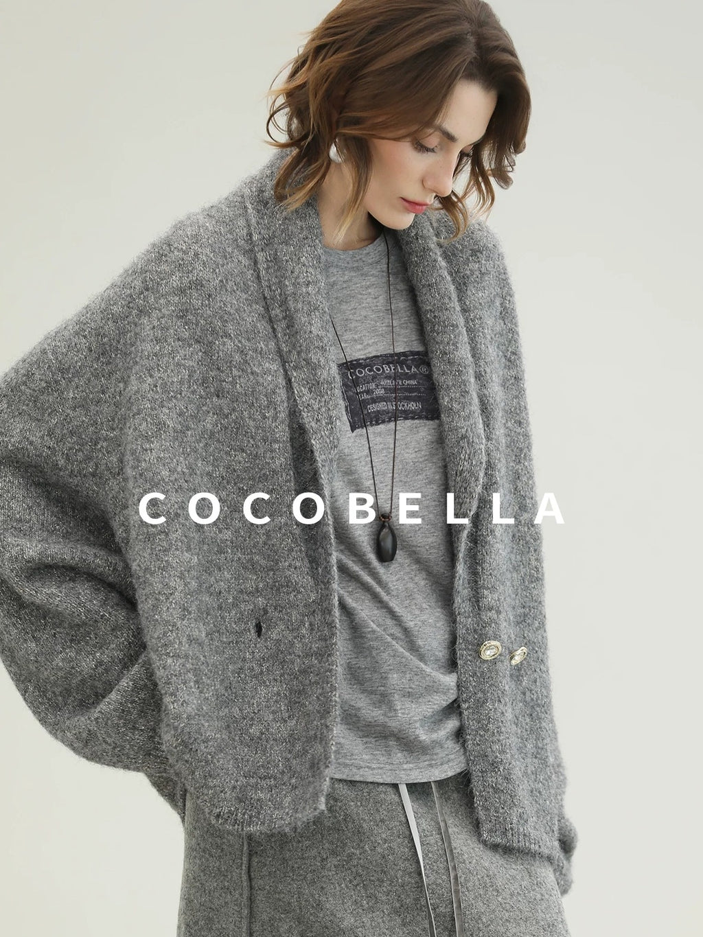 COCOBELLA Shimmer Lurex Double Breasted Relaxed Fit Office Cardigan Knit Sweater