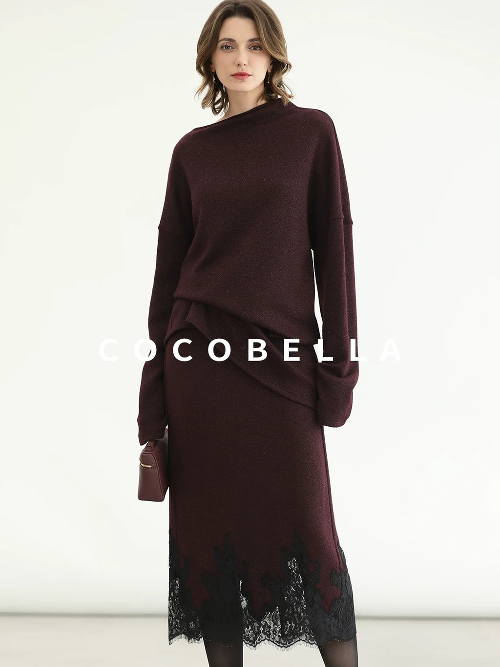 COCOBELLA Shimmer Lurex Loose Fit Boat Neck Office Knit Long Sleeve Women Sweater
