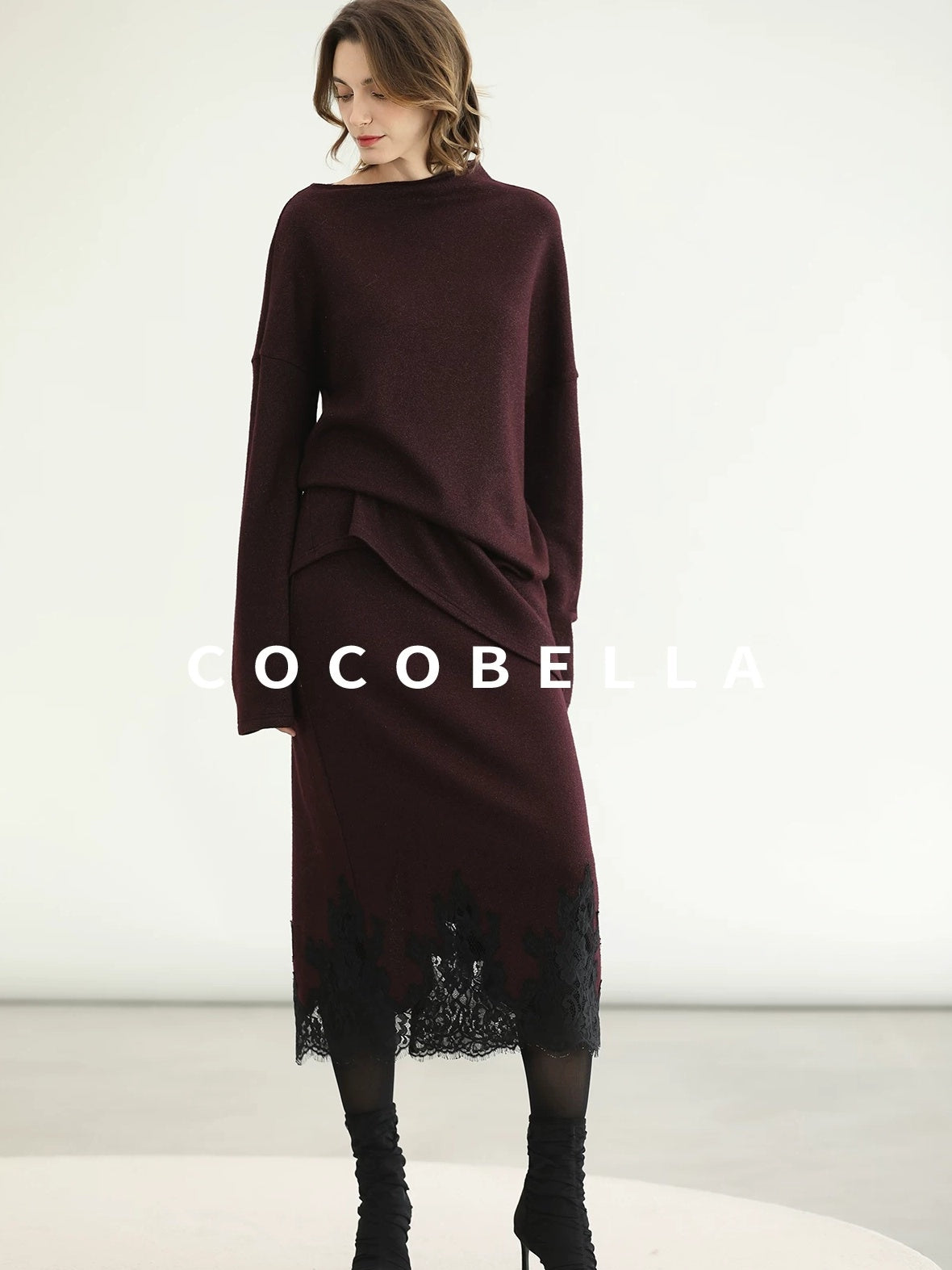 COCOBELLA Shimmer Lurex Loose Fit Boat Neck Office Knit Long Sleeve Women Sweater
