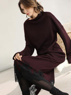 COCOBELLA Shimmer Lurex Loose Fit Boat Neck Office Knit Long Sleeve Women Sweater