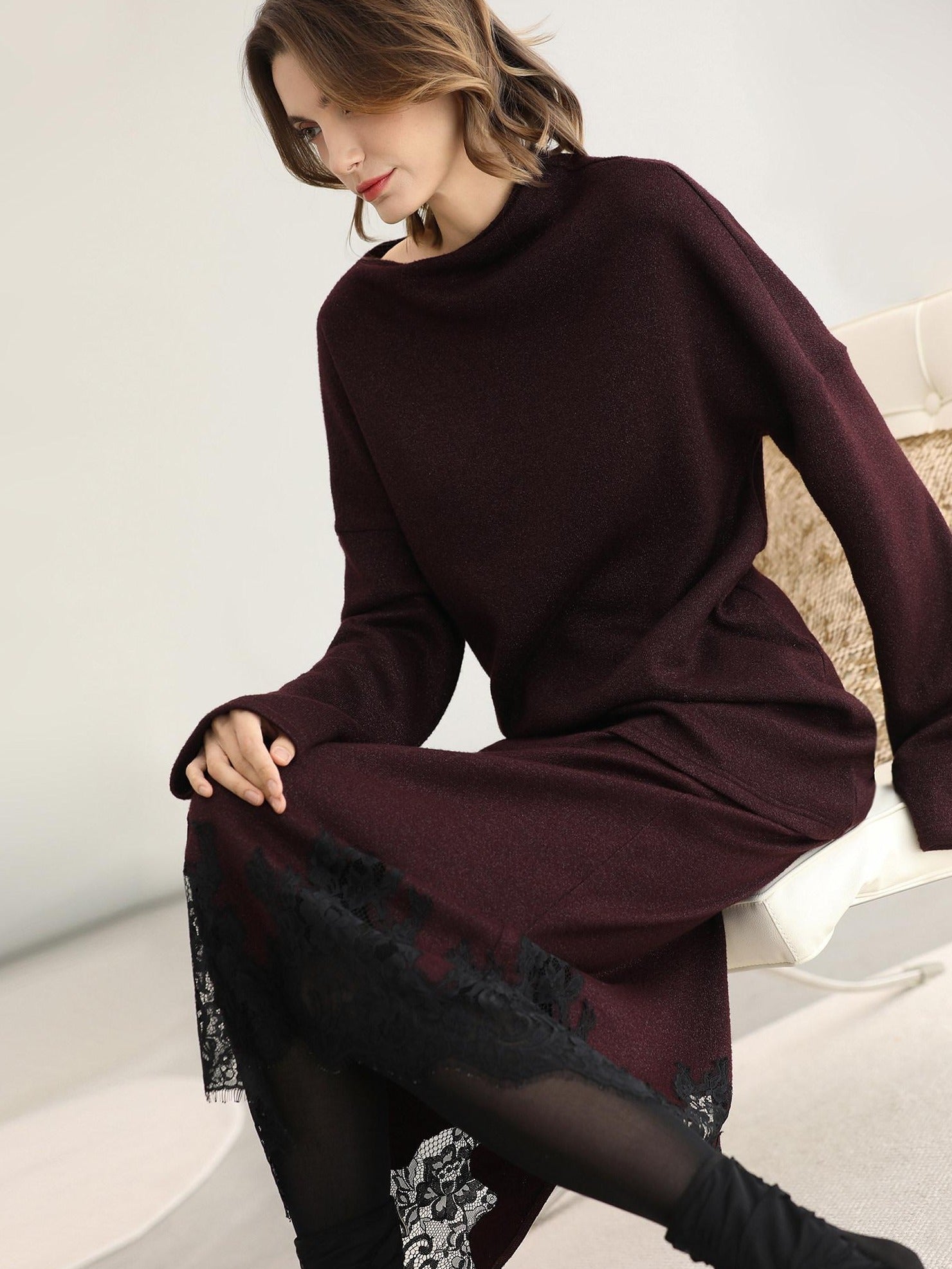 COCOBELLA Shimmer Lurex Loose Fit Boat Neck Office Knit Long Sleeve Women Sweater