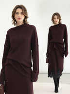 COCOBELLA Shimmer Lurex Loose Fit Boat Neck Office Knit Long Sleeve Women Sweater
