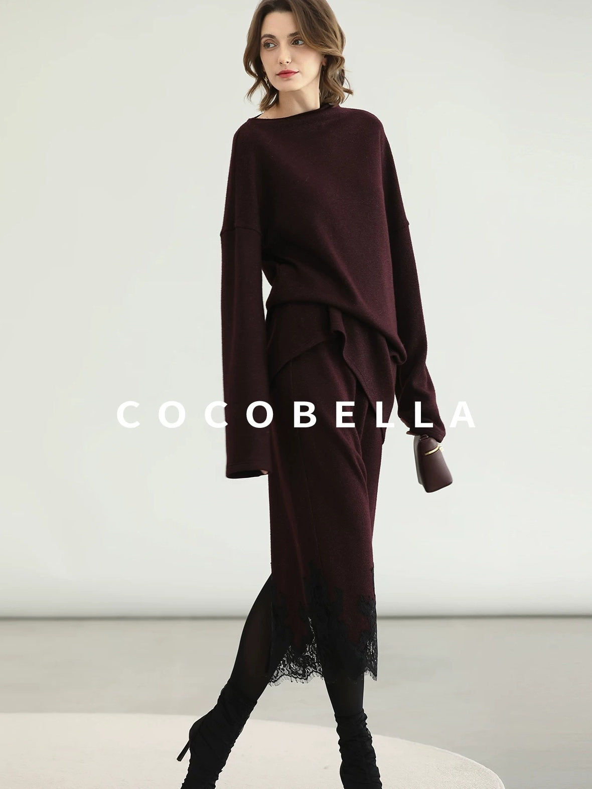 COCOBELLA Shimmer Lurex Loose Fit Boat Neck Office Knit Long Sleeve Women Sweater