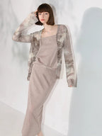 COCOBELLA Shimmer Mid Waist Slim H Line Cotton Knit Casual City Commute Women Skirts