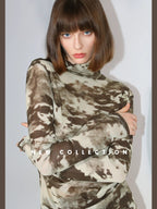 COCOBELLA Shimmer Print Slim Fit Turtleneck Long Sleeve Office Commute Shirts