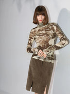 COCOBELLA Shimmer Print Slim Fit Turtleneck Long Sleeve Office Commute Shirts