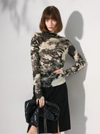 COCOBELLA Shimmer Print Slim Fit Turtleneck Long Sleeve Office Commute Shirts