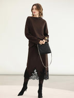 COCOBELLA Shimmer Pullover Relaxed Fit Boat Neck Office Women Mocha Viscose Blend Sweater