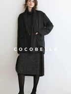 COCOBELLA Shimmer Ribbed High Neck H Line Natural Waist Office Knit Dresses