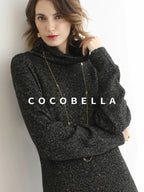 COCOBELLA Shimmer Ribbed High Neck H Line Natural Waist Office Knit Dresses