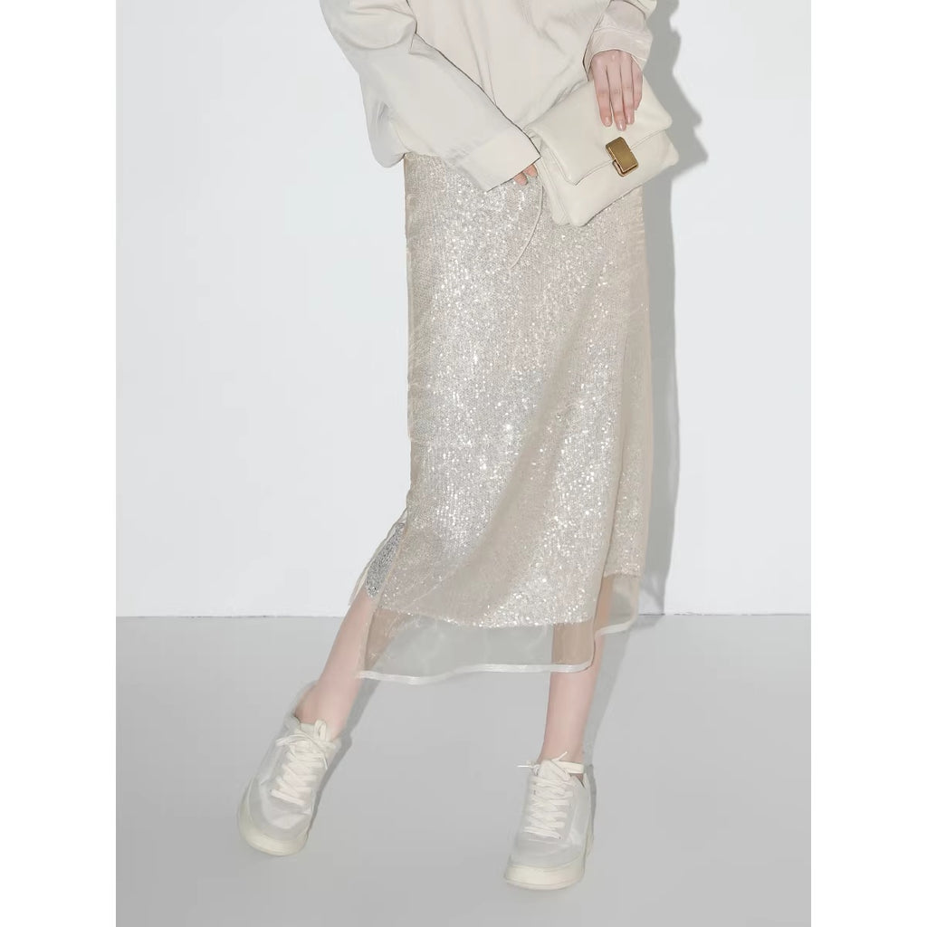 COCOBELLA_Shimmer_Sequin_Mesh_Elegant_Straight_Mid_Waist_Women_Office_Beige_Skirts_MISSTT
