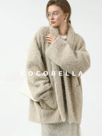 COCOBELLA Shimmer Sequin Mesh Elegant Straight Mid Waist Women Office Beige Skirts