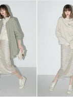 COCOBELLA Shimmer Sequin Mesh Elegant Straight Mid Waist Women Office Beige Skirts