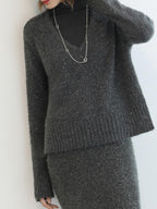 Shimmer Sequin Straight Cut Office V Neck Knit Classic Sweater