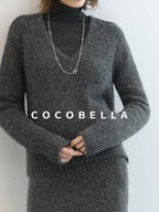 Shimmer Sequin Straight Cut Office V Neck Knit Classic Sweater