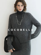 Shimmer Sequin Straight Cut Office V Neck Knit Classic Sweater
