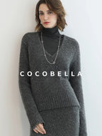 Shimmer Sequin Straight Cut Office V Neck Knit Classic Sweater