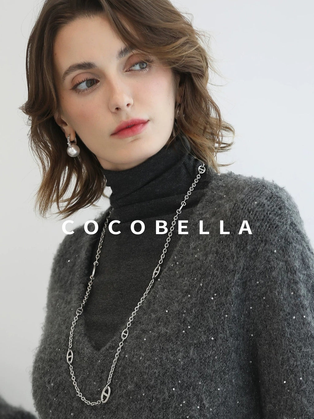 Shimmer Sequin Straight Cut Office V Neck Knit Classic Sweater
