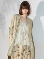 COCOBELLA Shimmery Viscose Blend Straight Fit Longline Pockets One Button Office Blazers