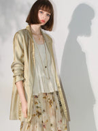 COCOBELLA Shimmery Viscose Blend Straight Fit Longline Pockets One Button Office Blazers