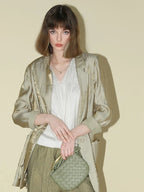 COCOBELLA Shimmery Viscose Blend Straight Fit Longline Pockets One Button Office Blazers