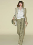 COCOBELLA Shimmery Viscose Blend Straight Fit Longline Pockets One Button Office Blazers