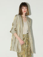 COCOBELLA Shimmery Viscose Blend Straight Fit Longline Pockets One Button Office Blazers