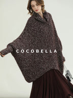 COCOBELLA Shiny Fancy Yarn Knit Office Loose Fit Batwing Long Sleeve High Neck Dresses