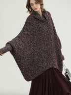 COCOBELLA Shiny Fancy Yarn Knit Office Loose Fit Batwing Long Sleeve High Neck Dresses