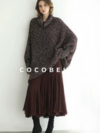COCOBELLA Shiny Fancy Yarn Knit Office Loose Fit Batwing Long Sleeve High Neck Dresses