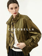 COCOBELLA Short Urban Street Stand Collar Zipper Buttons Pockets Solid Padded Jackets