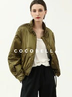 COCOBELLA Short Urban Street Stand Collar Zipper Buttons Pockets Solid Padded Jackets