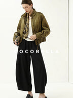 COCOBELLA Short Urban Street Stand Collar Zipper Buttons Pockets Solid Padded Jackets