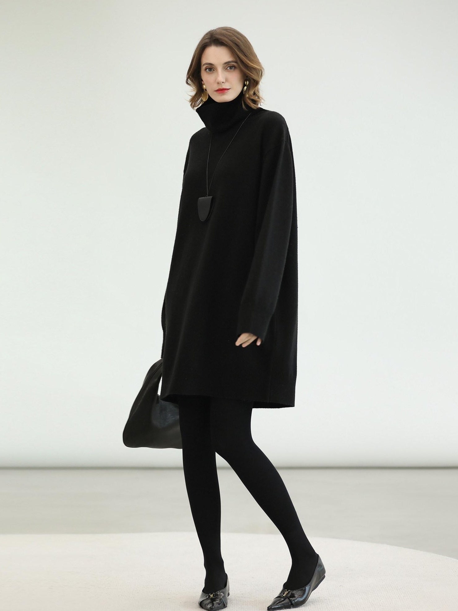 COCOBELLA Silk Cashmere Knit Elegant H Cut 3D Embellishment Relaxed Waist Dresses