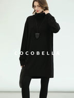 COCOBELLA Silk Cashmere Knit Elegant H Cut 3D Embellishment Relaxed Waist Dresses