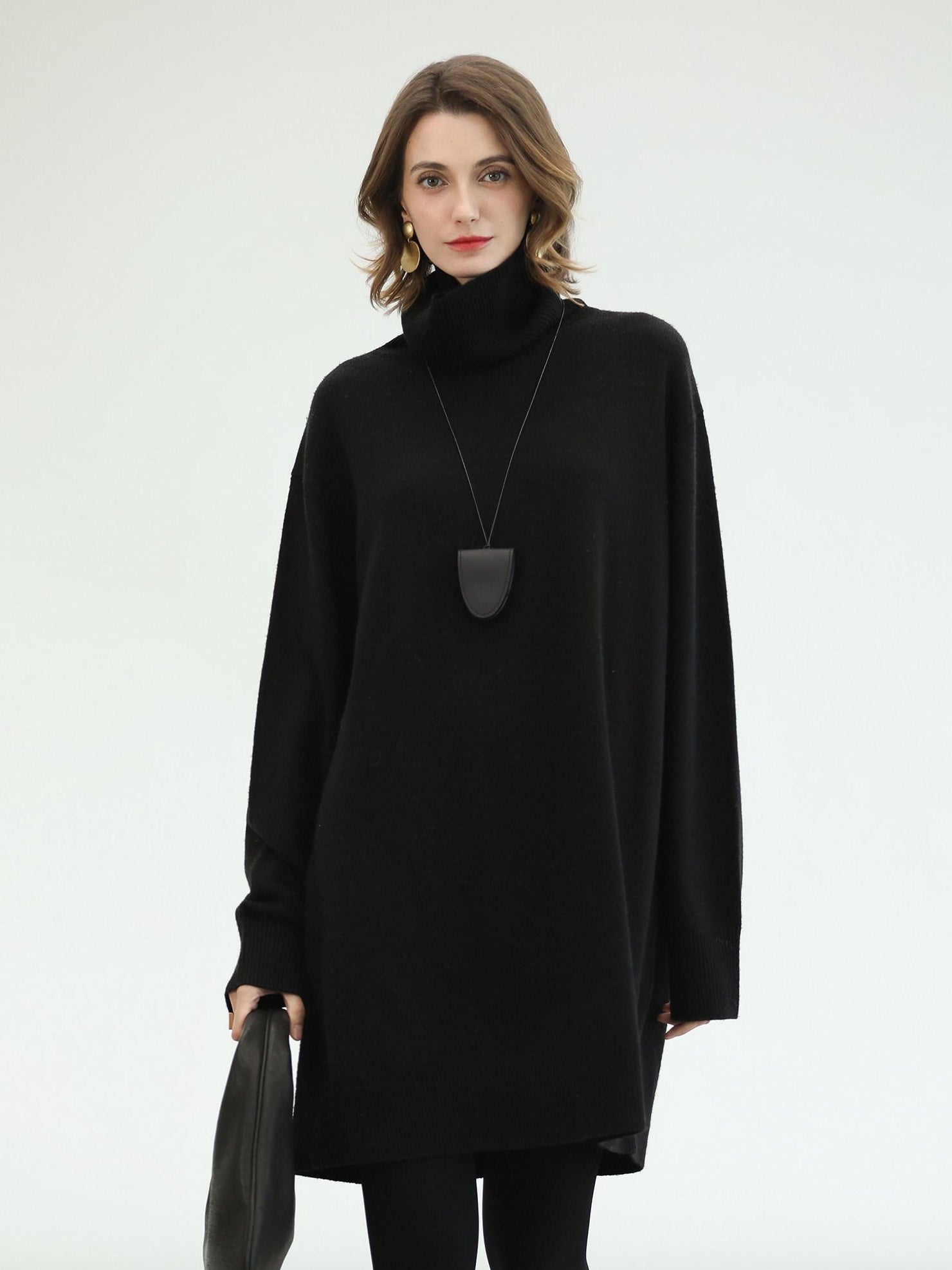 COCOBELLA Silk Cashmere Knit Elegant H Cut 3D Embellishment Relaxed Waist Dresses