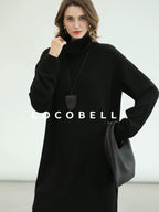 COCOBELLA Silk Cashmere Knit Elegant H Cut 3D Embellishment Relaxed Waist Dresses