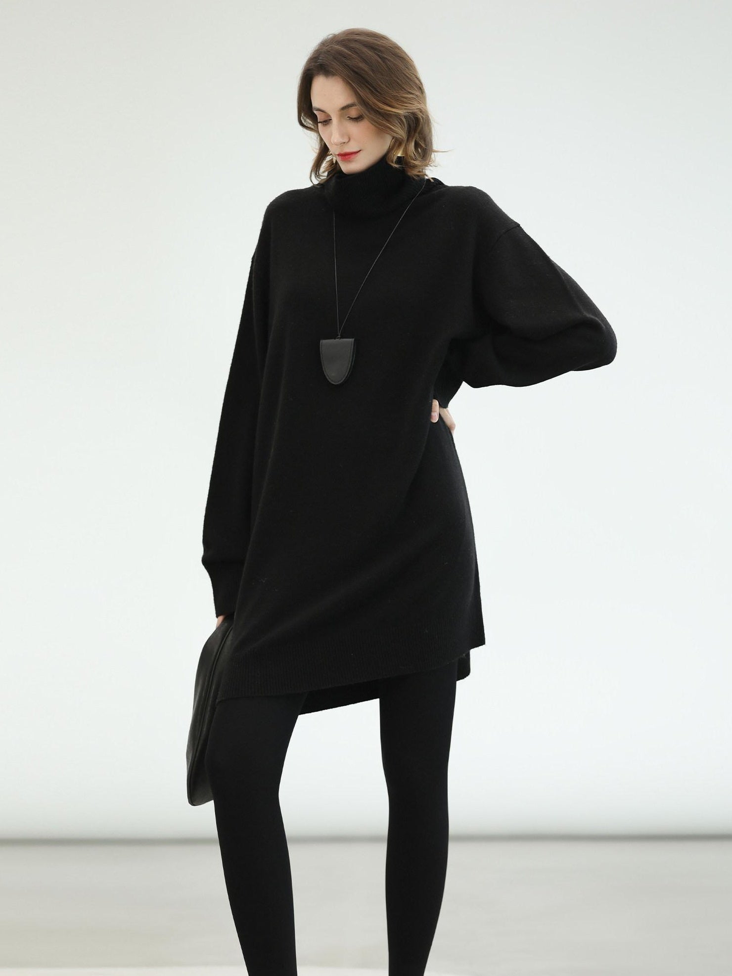 COCOBELLA Silk Cashmere Knit Elegant H Cut 3D Embellishment Relaxed Waist Dresses
