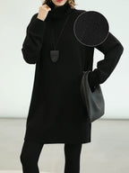 COCOBELLA Silk Cashmere Knit Elegant H Cut 3D Embellishment Relaxed Waist Dresses