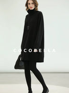 COCOBELLA Silk Cashmere Knit Elegant H Cut 3D Embellishment Relaxed Waist Dresses