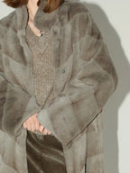 COCOBELLA Silver Blue Faux Fur Mid Length Stand Collar Loose Fit Ladylike Coats