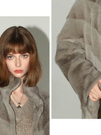 COCOBELLA Silver Blue Faux Fur Mid Length Stand Collar Loose Fit Ladylike Coats