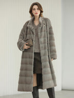 COCOBELLA Silver Blue Premium Faux Fur Straight Longline Long Sleeve Women Workwear Coats