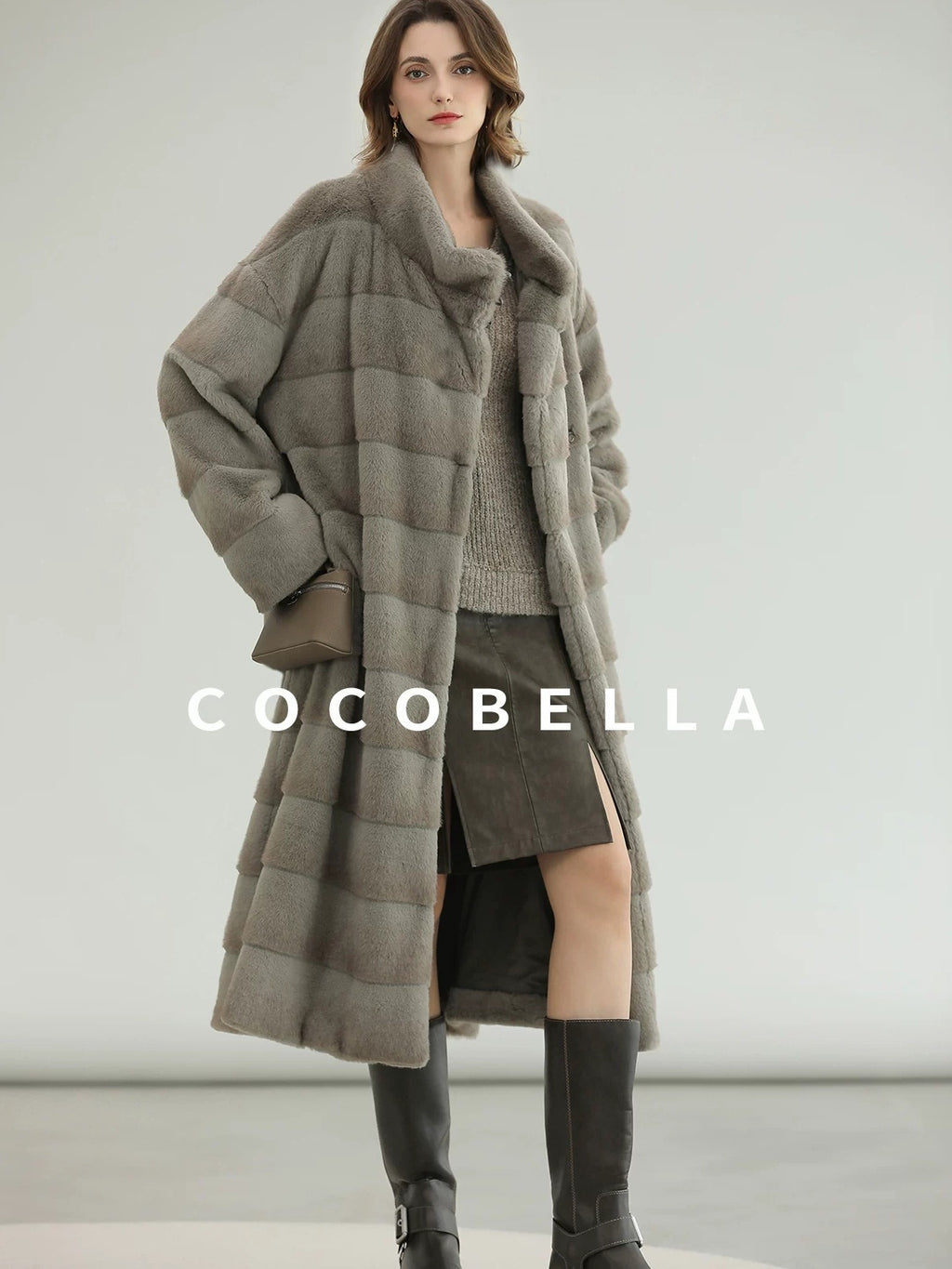COCOBELLA Silver Blue Premium Faux Fur Straight Longline Long Sleeve Women Workwear Coats